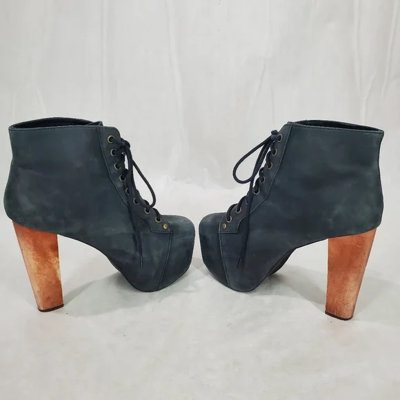 Jeffrey Campbell Lita Platform Boot Size 7.5 Leather Wood Goth Edgy Lady Gaga - Picture 8 of 14